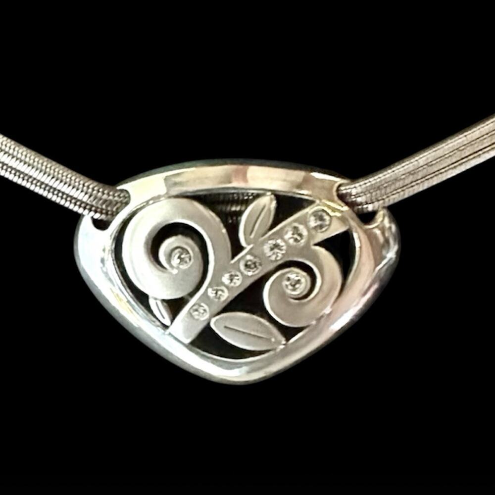 Brighton Silver tone scroll filigree crystals Necklace Multi-strand Retired 2YK